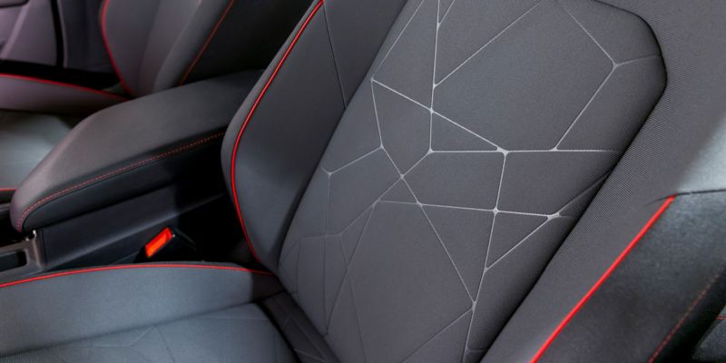 Up close view of the driver seat in the Jetta GLI as shown in molecular cloth.