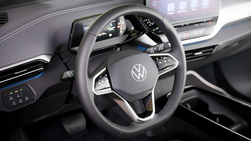 Close-up shot of the steering wheel on the ID.4