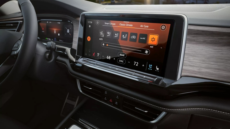 Interior view of the Atlas 12” touchscreen display with climate controls shown on the screen.