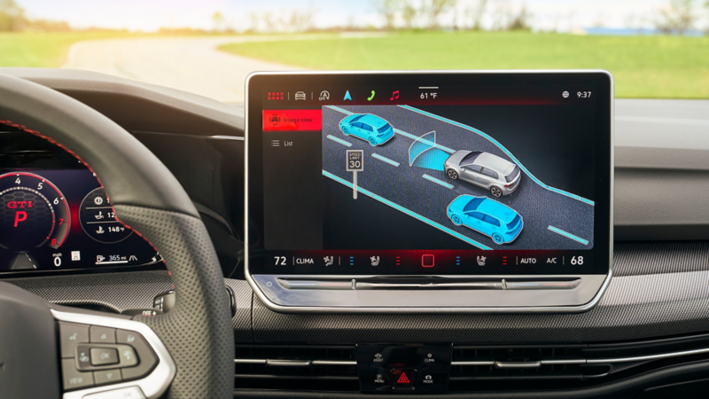Close-up of the touchscreen display in the Golf GTI.