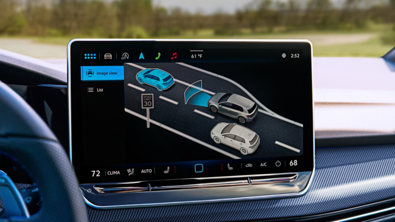 Close-up of the touchscreen display in the Golf R.