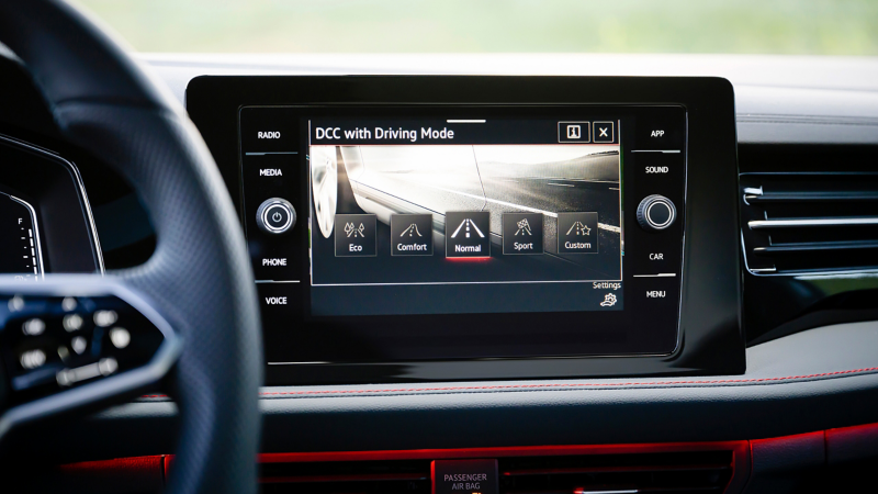 Touchscreen display in the Jetta GLI showing driving mode selection