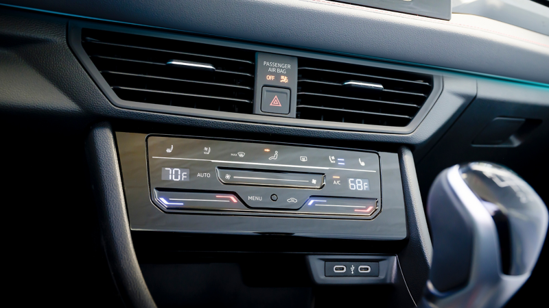 Close-up image of the automatic climate control dashboard on the Jetta GLI