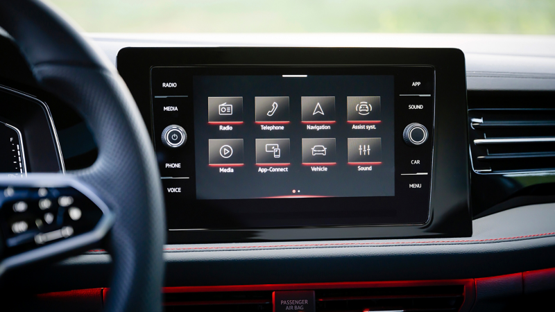 Close-up of the touchscreen display in the Jetta GLI