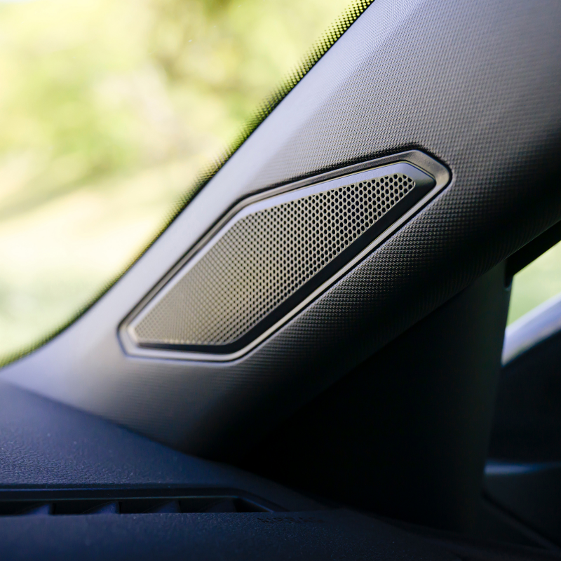 Speaker integrated into the A-pillar of a Jetta GLI