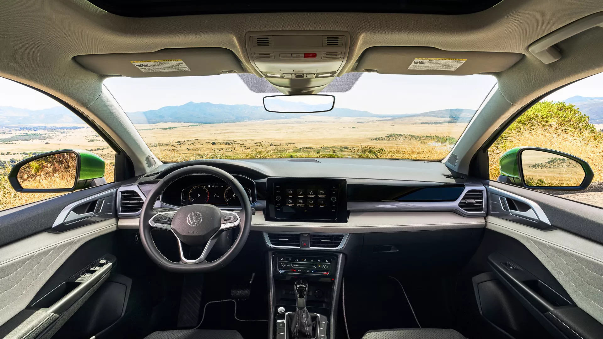2025 Volkswagen Taos interior with digital cockpit and infotainment display