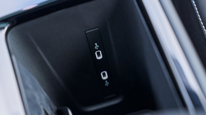 Close up view of the USB-C ports in a Tiguan.