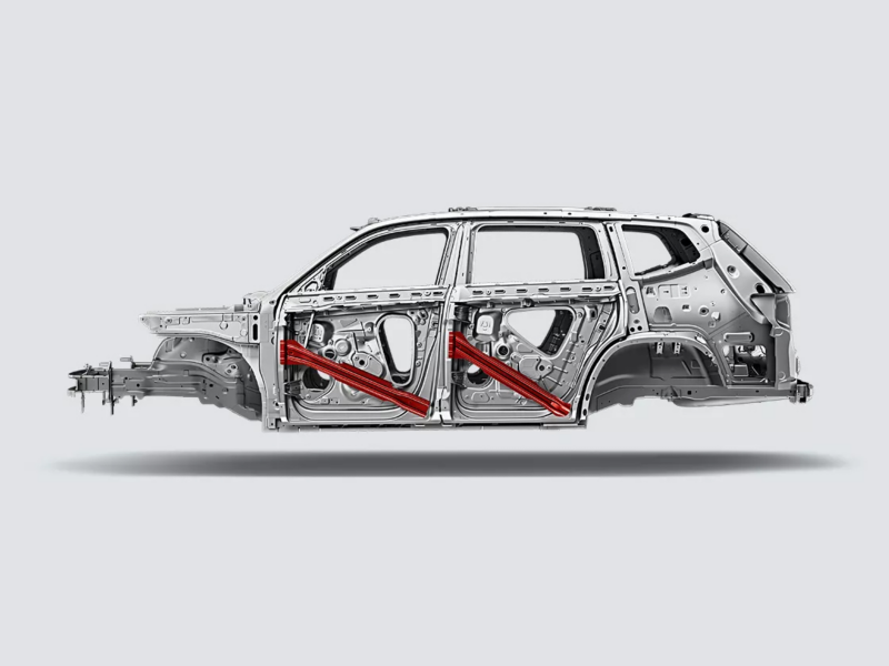 Render of the Atlas safety cage frame structure on a gray background.