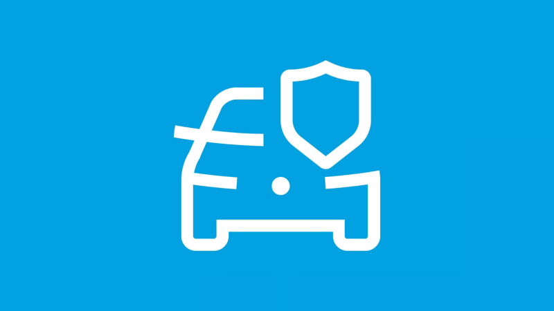 A line icon showing a vehicle with a shield symbol representing vehicle status.