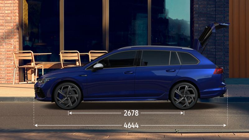 Blue Golf Estate R demonstrating vehicle length dimensions