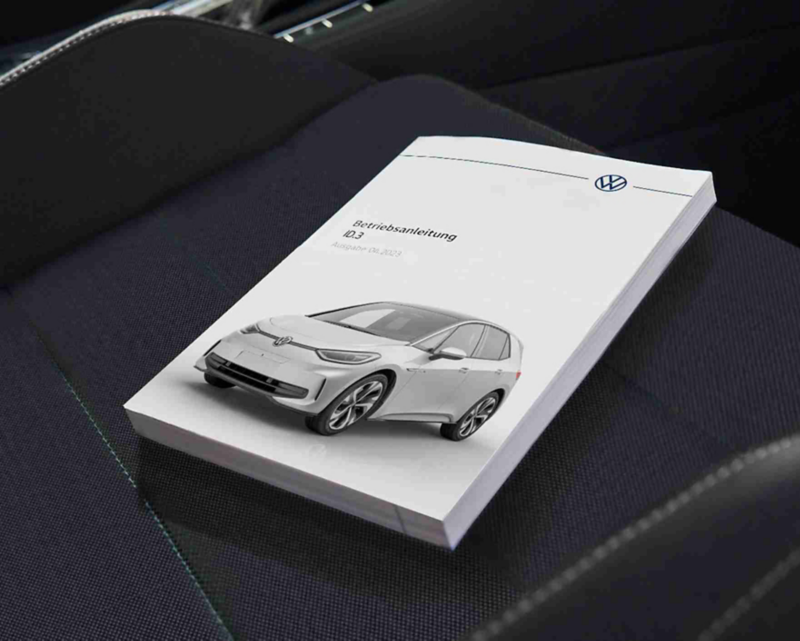 Manual del Volkswagen ID.3 con un ID.3 plateado en la portada.