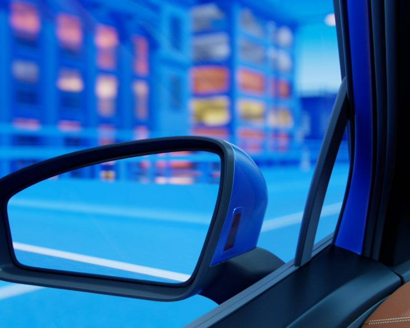 Vista CGI desde el asiento del conductor del vehículo VW que conduce en la autopista.