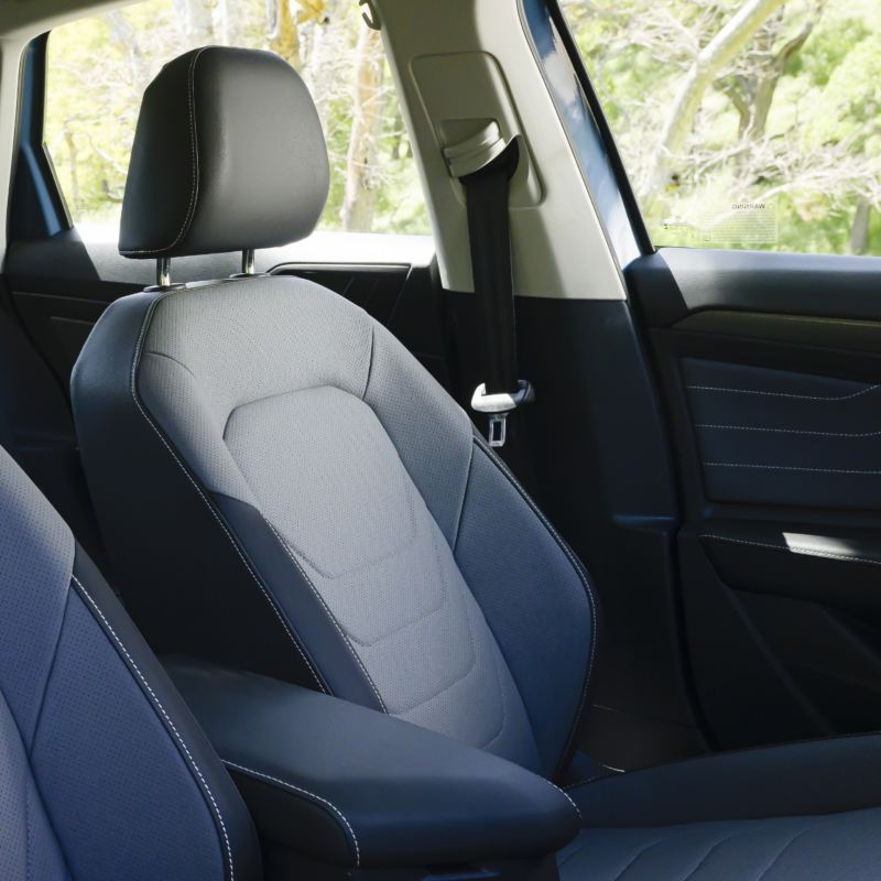 Close-up of the ventilated and heated front seats in the 2025 Volkswagen Jetta.