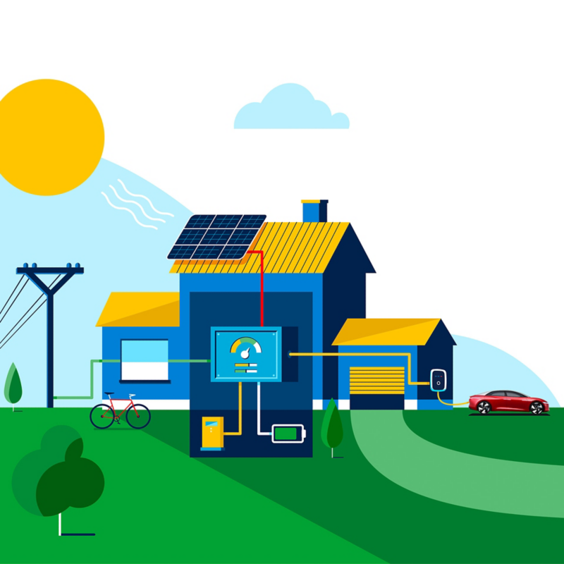 Illustrazione: mobilità elettrica e sistemi intelligenti per la gestione dell’energia