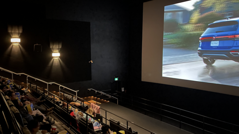 A collage featuring a dad with three kids holding branded cards, a family posing in a VW cutout, and the welcome table. 