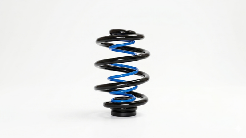 Set hulpveren bestaande uit een blauwe spiraalveer geplaatst binnenin een grotere zwarte spiraalveer.