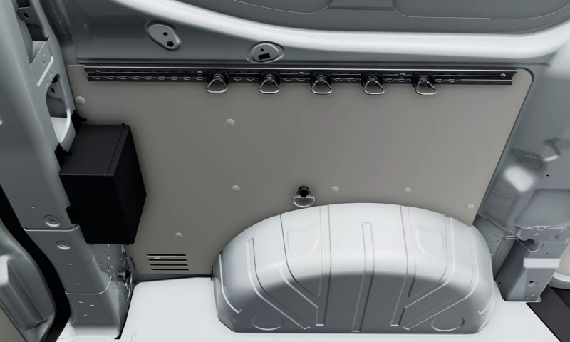 Optionele spanbandbevestigingen in de laadruimte van de nieuwe Transporter