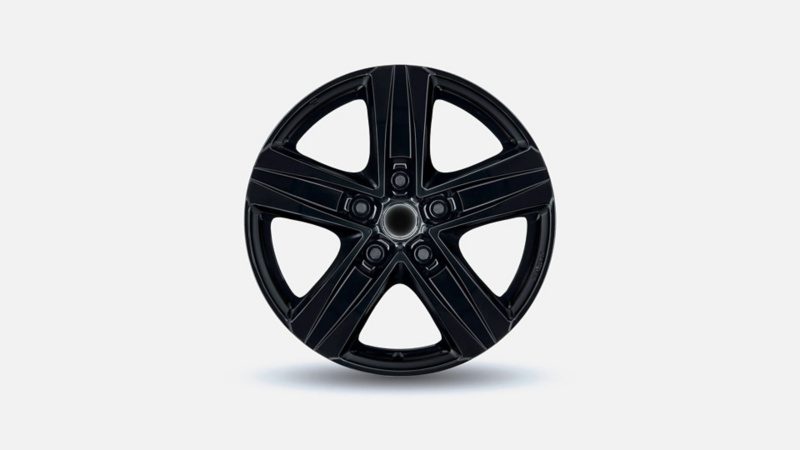 Hoogglans zwarte lichtmetalen velg met een 5-spaaks design voor een Volkswagen Crafter.