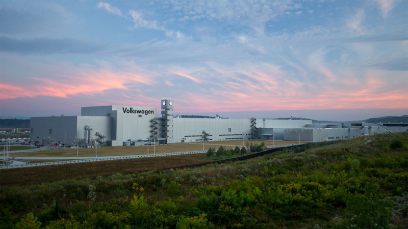 Blick auf das Volkswagen Werk in Tennessee, USA