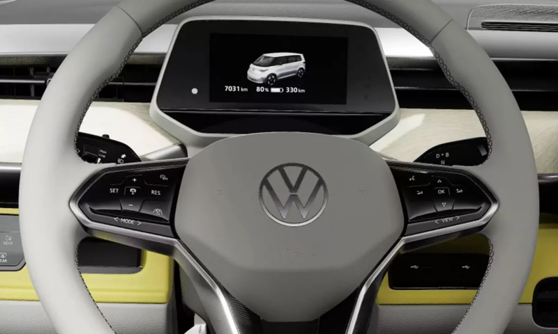 Detailbeeld van het multifunctionele stuurwiel in de ID. Buzz