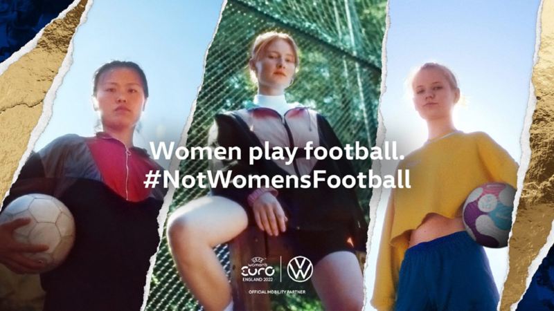 Κολαζ λήψεων τριών γυναικών που ετοιμάζονται να παίξουν ποδόσφαιρο-notwomensfootball-εκστρατεία-Volkswagen