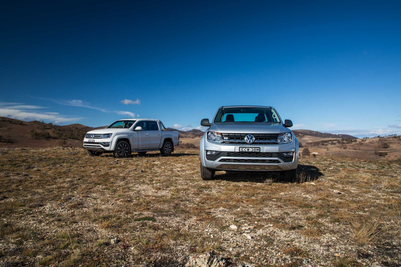 Two Volkswagen Utes on boulder field
