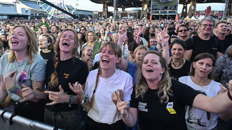 Cheering concert spectators.