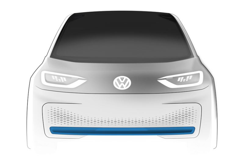Schizzo del disegno frontale di Volkswagen ID.3, da Klaus  Zyciora Bischoff.