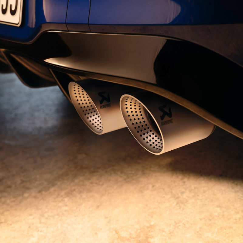 Close-up of R-Performance Titanium Exhaust System by Akrapovič on a VW Golf R