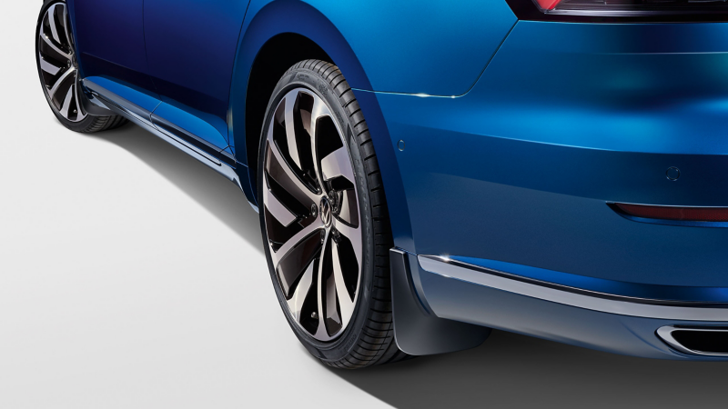 VW Accessories mud flap on a blue VW Arteon model