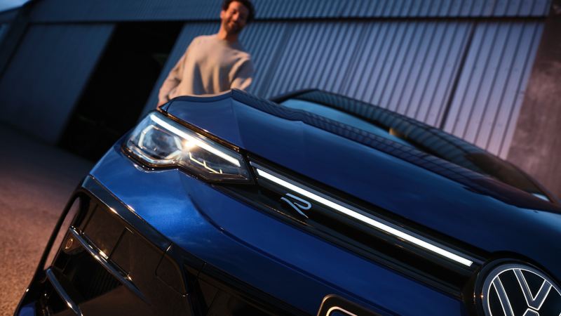 Front of a VW Golf R with focus on the new lighting design