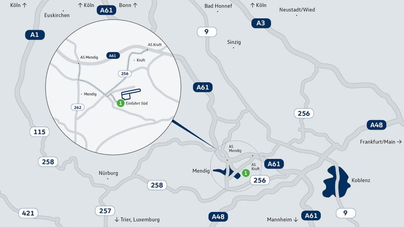 Karte zeigt das Ziel eines Veranstaltungsortes der VW Driving Experience – Test Event Area