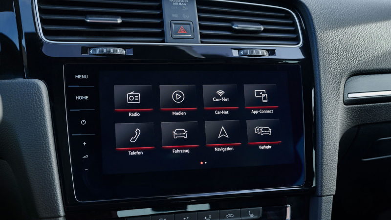 Close-up infotainment system of a VW Golf 7