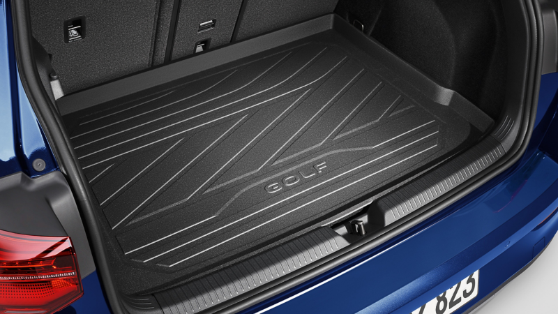 VW Accessories luggage compartment insert with “Golf” writing in luggage compartment of VW Golf
