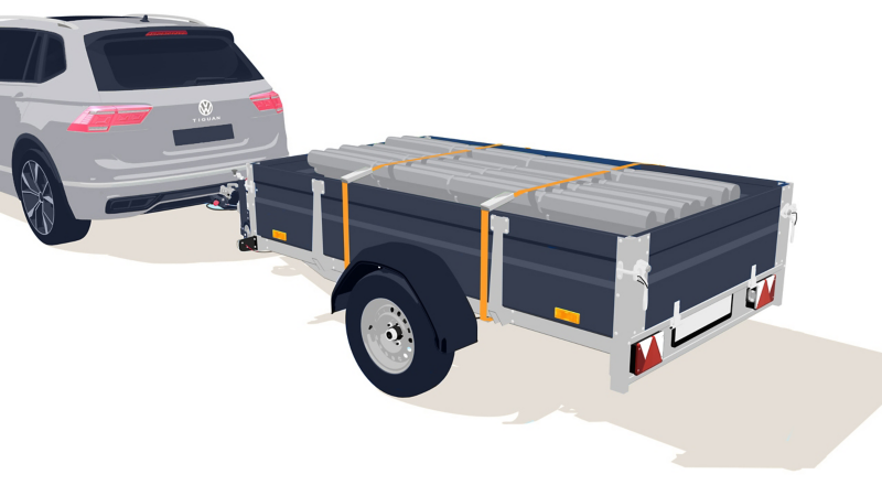 Illustration: VW Tiguan mit beladenem Anhänger