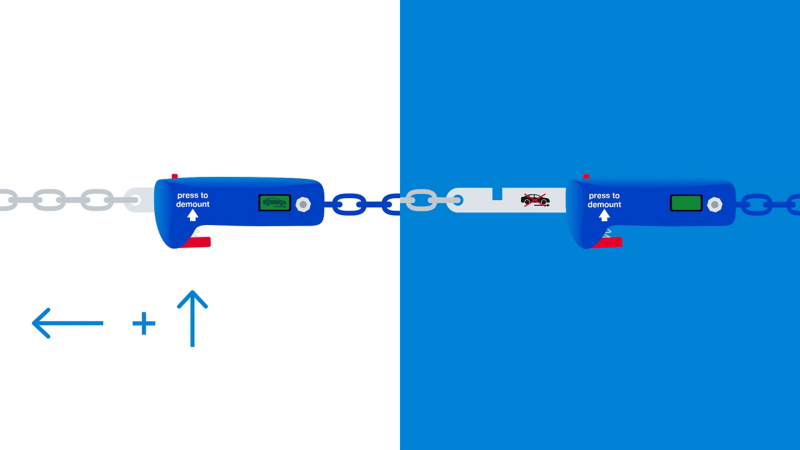 Illustration de l’utilisation de la serrure : guide de montage des chaînes à neige