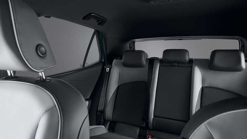 Sun blinds from VW Accessories on rear door windows, side windows and rear windscreen of VW car