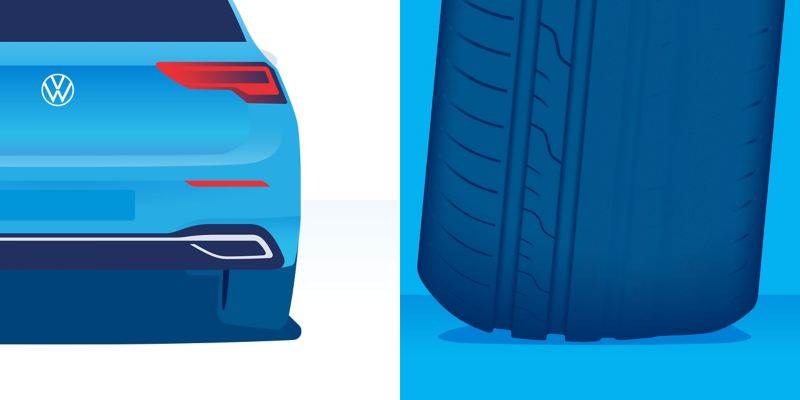 Illustration de l’usure anormale d’un pneu : usure profonde au niveau d’un épaulement