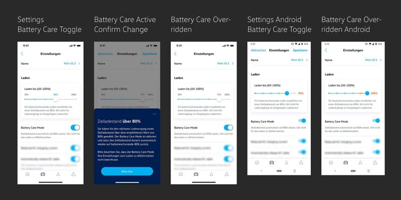 Screenshots der Battery Care Mode Erweiterung auf einem Smartphone