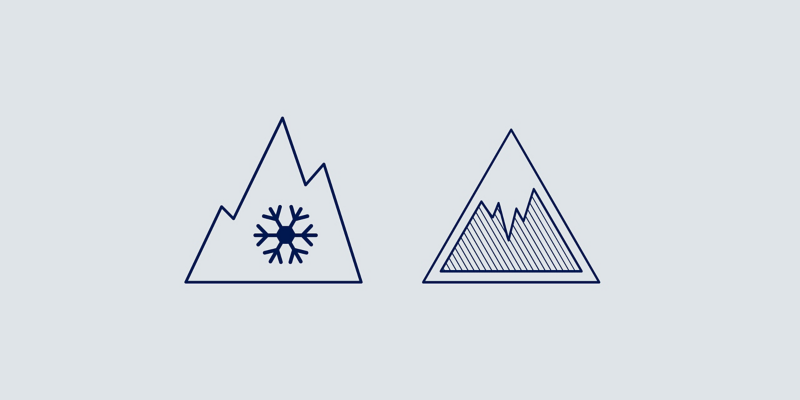 Deux icônes de montagne sont présentées, l'une avec un flocon de neige pour indiquer les pneus hiver, et l'autre avec un motif hachuré.