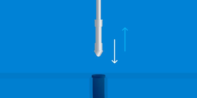 Illustration of an oil dipstick and the advice to insert it in the measuring opening: checking the oil level