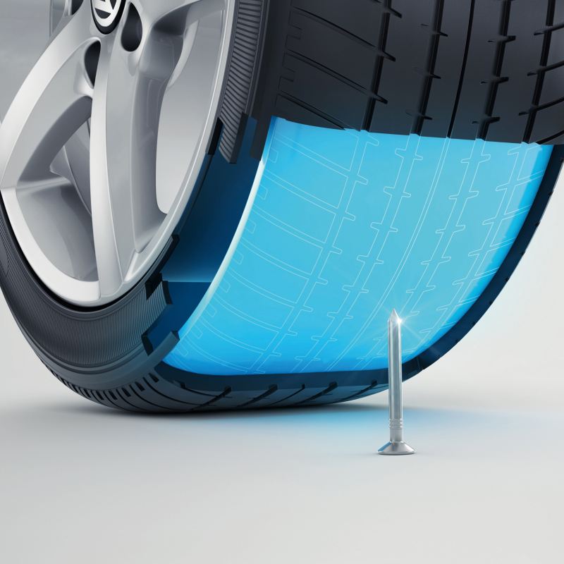 Illustration des Inneren eines AirStop® Reifen mit Seal-Technologie, welche den Reifen im Falle einer Beschädigung vor Druckverlust schützt