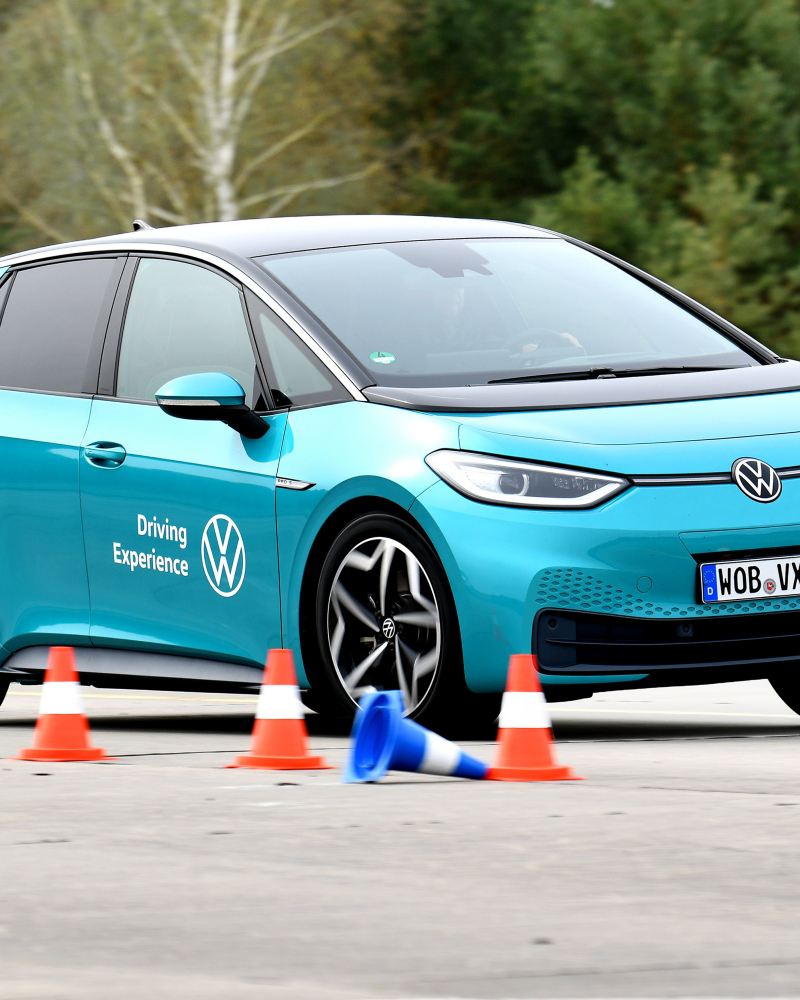 A sporty Volkswagen setting out on a driver safety training course