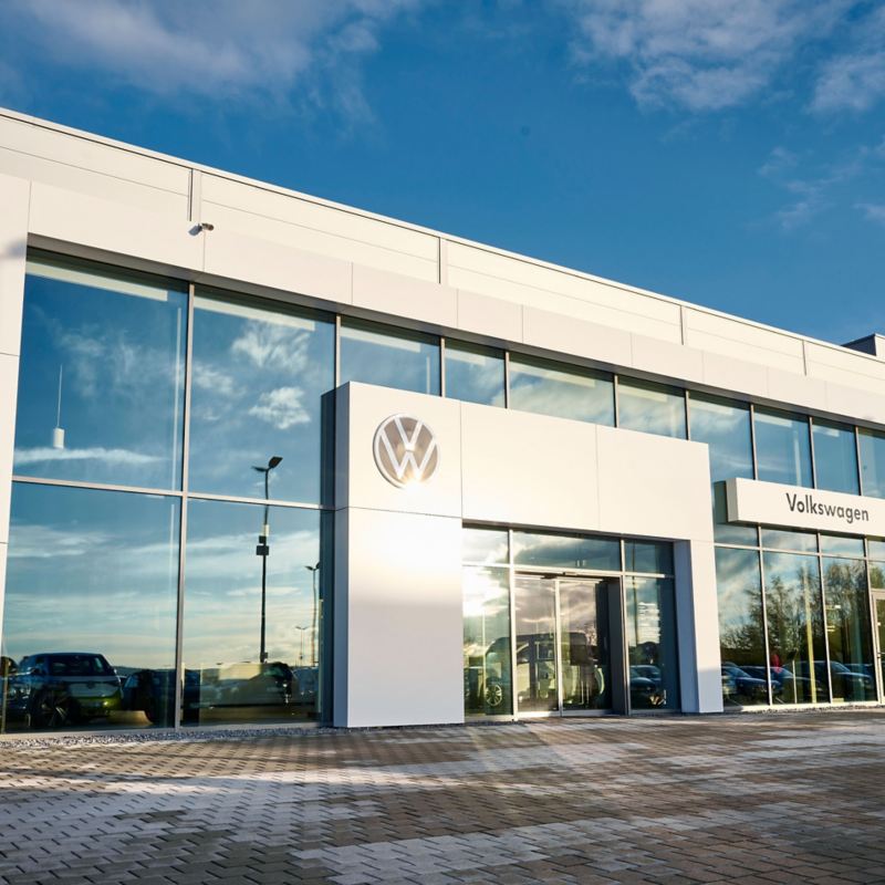 Sun shines on a VW dealership