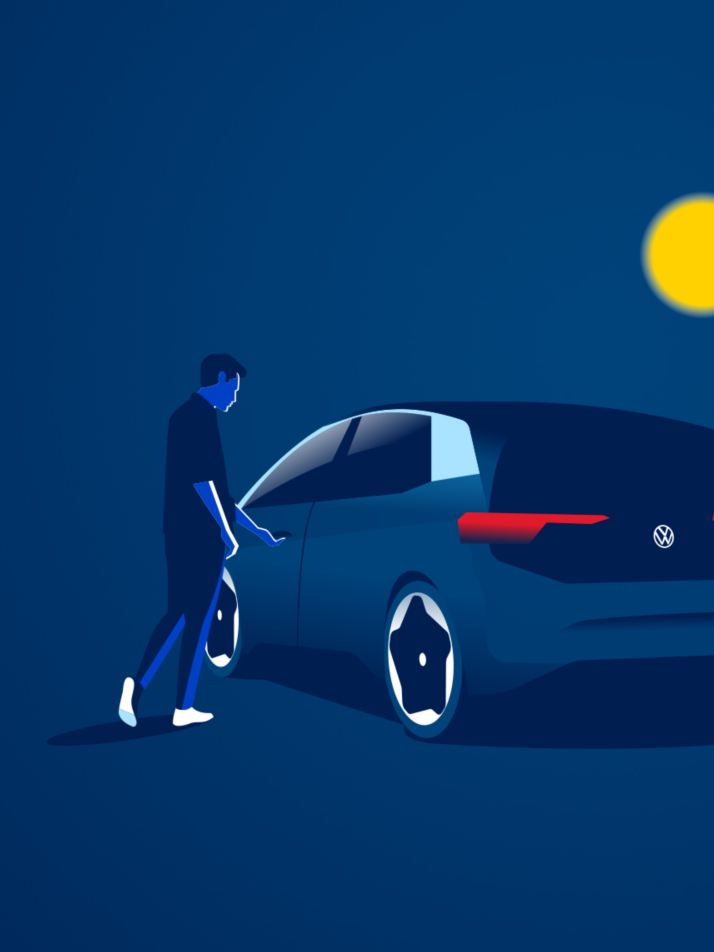Illustration von einem Kunden und seinem Elektroauto