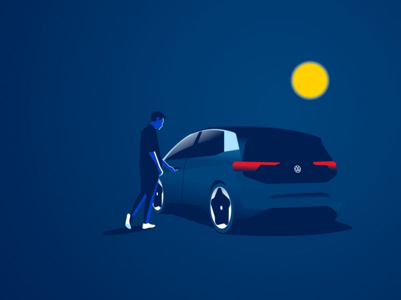 Illustration von einem Kunden und seinem Elektroauto