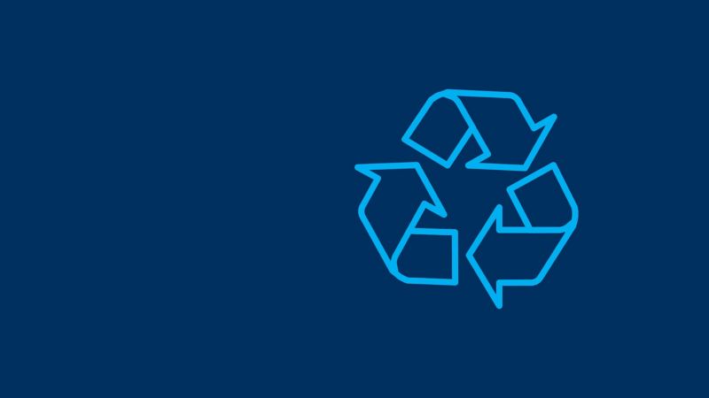Recycling icon on a blue background