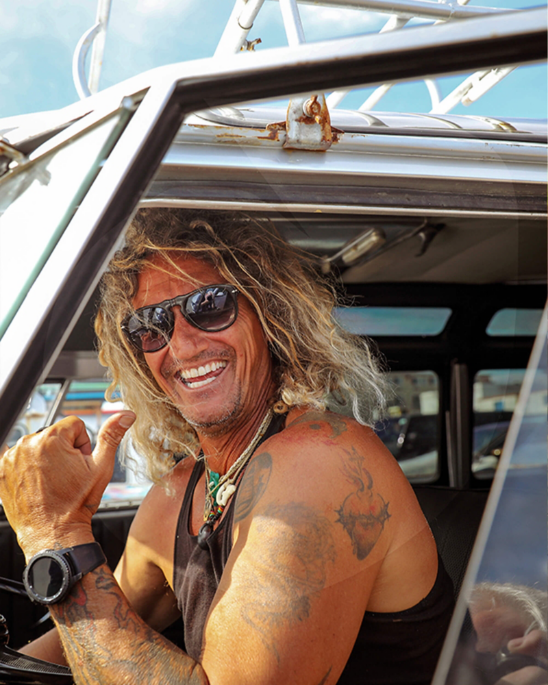 Surfer in the California camper van