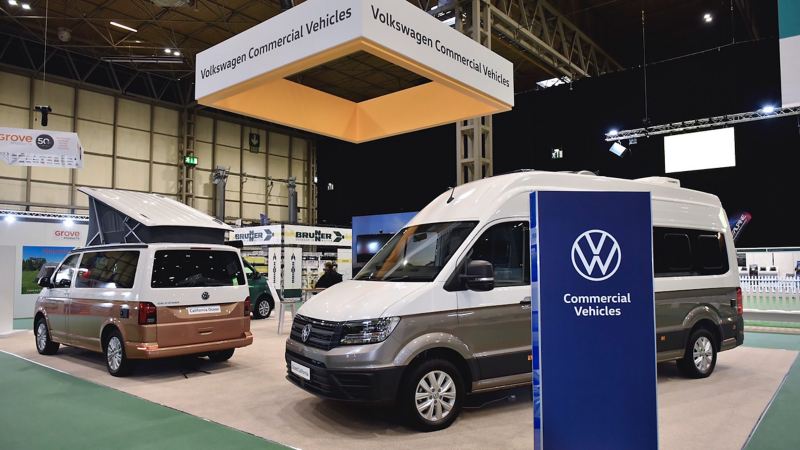 A VW California and a Grand California at the CCM Show 2020