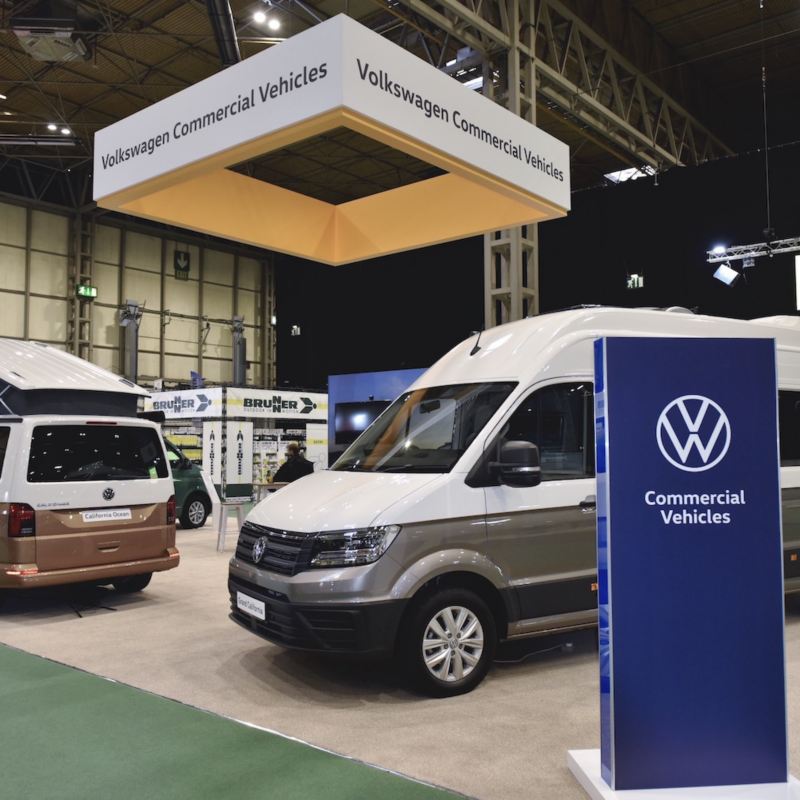 A VW California and a Grand California at the CCM Show 2020